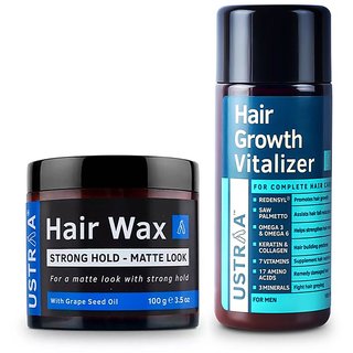                       Ustraa Hair Growth Vitalizer 100 ml and Hair Wax Matt Look 100 g                                              