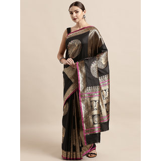                       Vastranand Coffee Brown & Gold-Toned Silk Blend Woven Design Banarasi Saree                                              