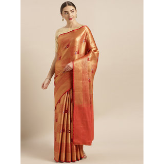                       Vastranand Maroon Kora Muslin Silk Blend Checked Kanjeevaram Saree                                              