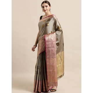 Vastranand Grey & Gold-Toned Silk Blend Woven Design Kanjeevaram Saree Vastranand Grey & Gold-Toned Silk Blend Woven Design Kanjeevaram Saree