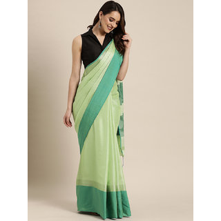                       Vastranand Sea Green Solid Linen Blend Saree                                              