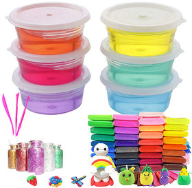FC 24 pc Air Dry Clay+6 Crystal Slime for Kids(Boys,Girls)
