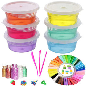 FC 60 pc Air Dry Clay+6 Crystal Slime for Kids(Boys,Girls)