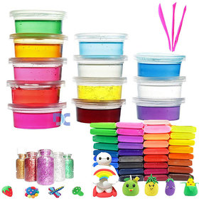 FC 48 pc Air Dry Clay+12 Crystal Slime+glitter for Kids(Boys,Girls)