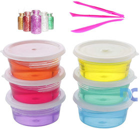 FC 6 pc Colorful Crystal Slime With Glitter for Kids(Boys,Girls)