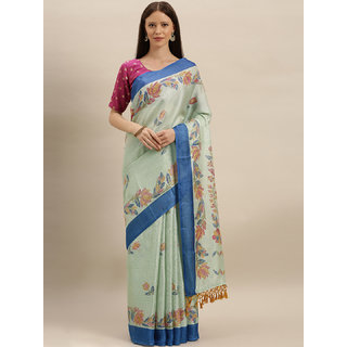 Meia Green & Blue Jute Silk Woven Design Ikat Saree Meia Green & Blue Jute Silk Woven Design Ikat Saree
