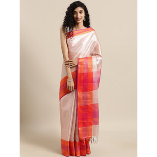                       Meia Peach-Coloured Solid Tissue Saree                                              