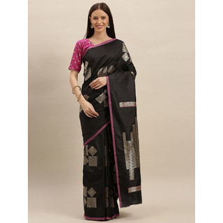 Meia Black & Gold-Toned Silk Blend Woven Design Kanjeevaram Saree Meia Black & Gold-Toned Silk Blend Woven Design Kanjeevaram Saree