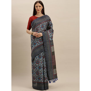                       Meia Blue & Maroon Silk Blend Printed Saree                                              