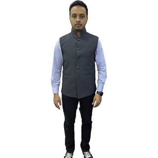 Blue Check Nehru Jacket For Mens