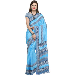                       Meia Women's Blue Printed Crepe Silk Casual Wear Saree                                              