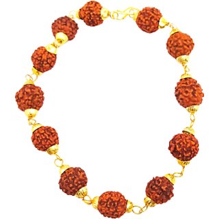 Raviour Lifestyle Original 5 Mukhi 5 Face Golden Cap Rudraksha Bracelet for Men and Women