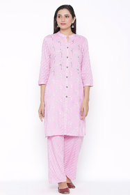 Veradiva Womens Rayon Embroidered and Printed Straight Kurta Pant Set (Pink)