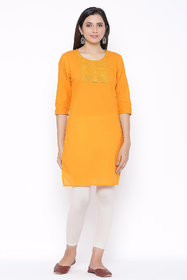 Posaka Womens Cotton Embroidered Straight Kurta (Orange)