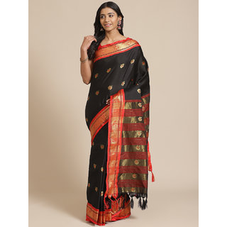                       Sharda Creation Women's Black Embellished With Blouse Saree                                              