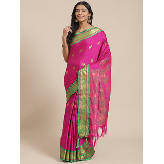                       Sharda Creation Women's Pink Embellished With Blouse Saree                                              