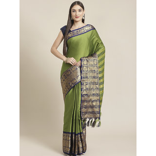                      Sharda Creation Women's Green Embellished With Blouse Saree                                              