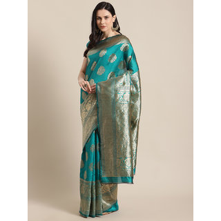                       Sharda Creation Women's Teal Embellished With Blouse Saree                                              