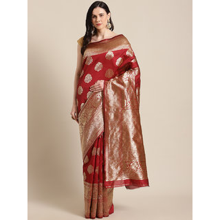 Sharda Creation Women's Maroon Embellished With Blouse Saree Sharda Creation Women's Maroon Embellished With Blouse Saree
