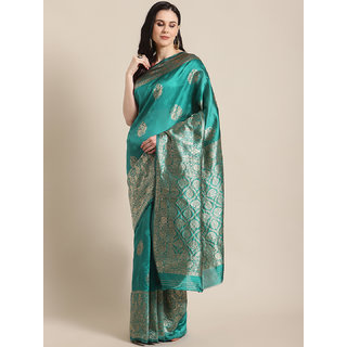                       Sharda Creation Women's Teal Embellished With Blouse Saree                                              