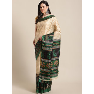                       Sharda Creation Women's Green Printed With Blouse Saree                                              