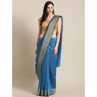                       Sharda Creation Women's Blue Washed With Blouse Saree                                              