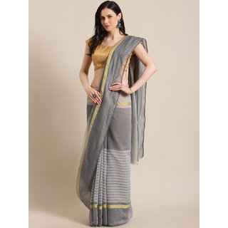                       Sharda Creation Women's Grey Washed With Blouse Saree                                              