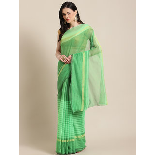                       Sharda Creation Women's Green Washed With Blouse Saree                                              