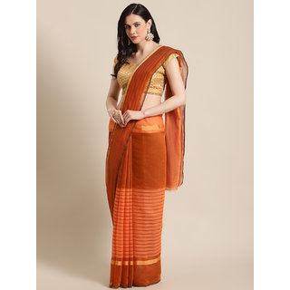                       Sharda Creation Women's Orange Washed With Blouse Saree                                              