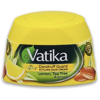                       DABUR Vatika Naturals Dandruff Guard Styling Hair Cream Lemon, tea tree and almond 140 ml (Pack of 1)                                              