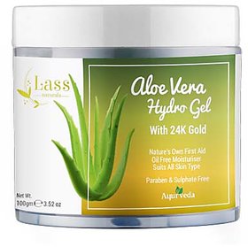 Lass Naturals  Aloe Vera Gel With 24 K Gold Hydro Non-Greasy Water Base Gel for All Skin Types, 100 g  Skin Care
