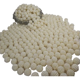 De-Ultimate Pack of 200 Gram (200 Pcs) 14mm White Angura Moti Balls Pearl Bead Stone Embroidery Craft Material