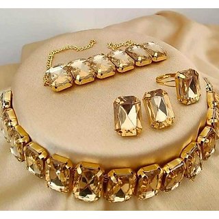 Golden Cz Choker Indo Western Full Jewellery Set