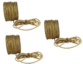 De-Ultimate Set of 3 (18 Mtr) Golden Sparkling Resham Zari Twisted Fancy Thread Dori Lace for Tailoring Sewing