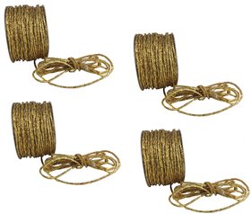 De-Ultimate Set of 4 (18 Mtr) Golden Sparkling Resham Zari Twisted Fancy Thread Dori Lace for Tailoring Sewing
