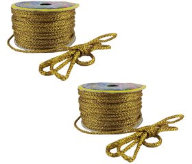 De-Ultimate Set Of 2 (18 Mtr) Golden Resham Zari Twisted Fancy Thread Dori Lace for Tailoring Sewing Bead Art