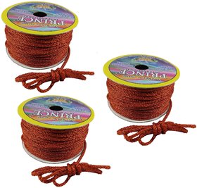 Uniqon Set Of 3 (18 Mtr) Orange Resham Zari Twisted Fancy Thread Dori Lace for Tailoring Sewing Bead Art
