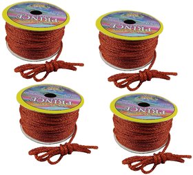 Uniqon Set Of 4 (18 Mtr) Orange Resham Zari Twisted Fancy Thread Dori Lace for Tailoring Sewing Bead Art