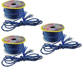 Adhvik Set Of 3 (18 Mtr) Blue Resham Zari Twisted Fancy Thread Bal Dori Lace for Tailoring Sewing Bead Art