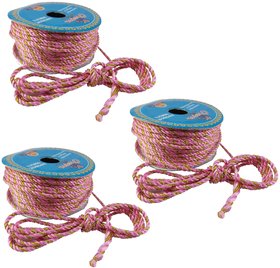 Adhvik Set Of 3 (18 Mtr) pink Resham Zari Twisted Fancy Thread Bal Dori Lace for Tailoring Sewing Bead Art