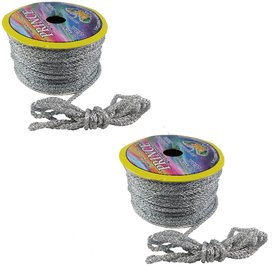 Uniqon Set Of 2 (18 Mtr) Silver Resham Zari Twisted Fancy Thread Dori Lace for Tailoring Sewing Bead Art