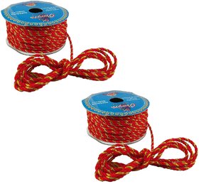 Uniqon Set Of 2 (18 Mtr) Red-Golden Resham Zari Twisted Fancy Thread Bal Dori Lace for Tailoring Sewing Bead Art