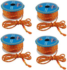 Adhvik Set Of 4 (18 Mtr) Orange Resham Zari Twisted Fancy Thread Bal Dori Lace for Tailoring Sewing Bead Art