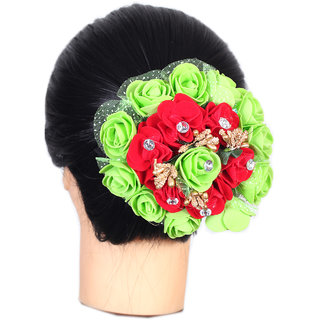 Details about   Indian Bridal Red Green Gold Pearl Artificial Flower Jooda Hair Accessory 