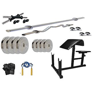                       PROTONER  28 kgs with 4 Rods with PREACHER CURL Bench Home gym package                                              