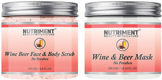Nutriment Wine  Beer Scrub 250gram and Wine  Beer Mask 300gram Each, Suitable for All Skin Types, Combo Pack of 2