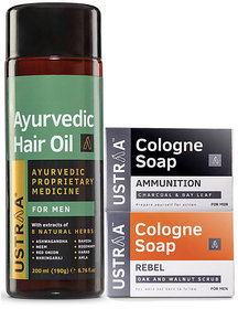 Ustraa Hair Oil 200 ml and Cologne Soaps (Rebel and Ammunition)