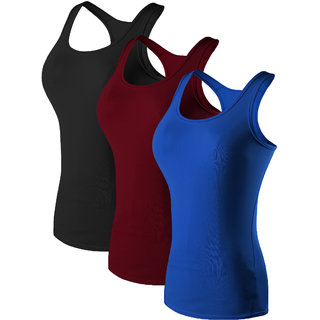                       THE BLAZZE 1008 Women's Rib Basic Sleeveless Racerback Camisole Crop Top Yoga Running Tank Top Women's Cotton Spagh                                              