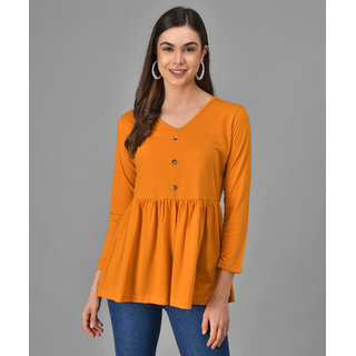                       Vivient Women Mustrud Three Button Peplum Top                                              
