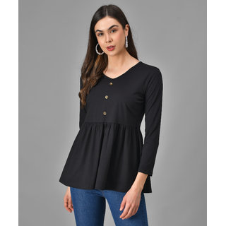                       Vivient Women Black Three Button Peplum Top                                              